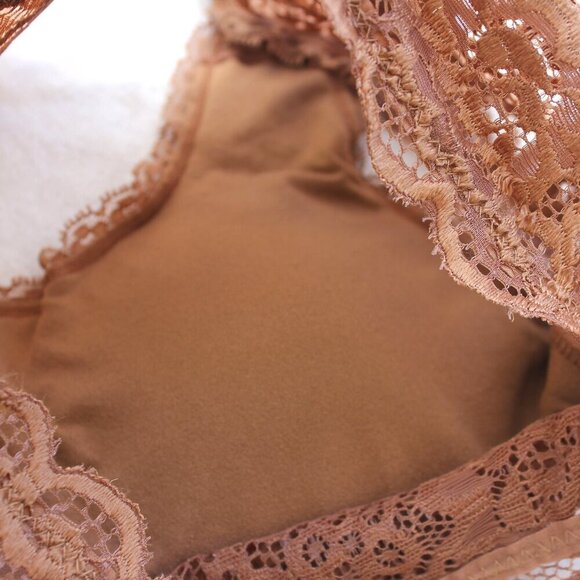 Zenana Camel Brown Seamless Stretch Lace  Bralette w/Removable Pads Bra Top S/M - Picture 14 of 16